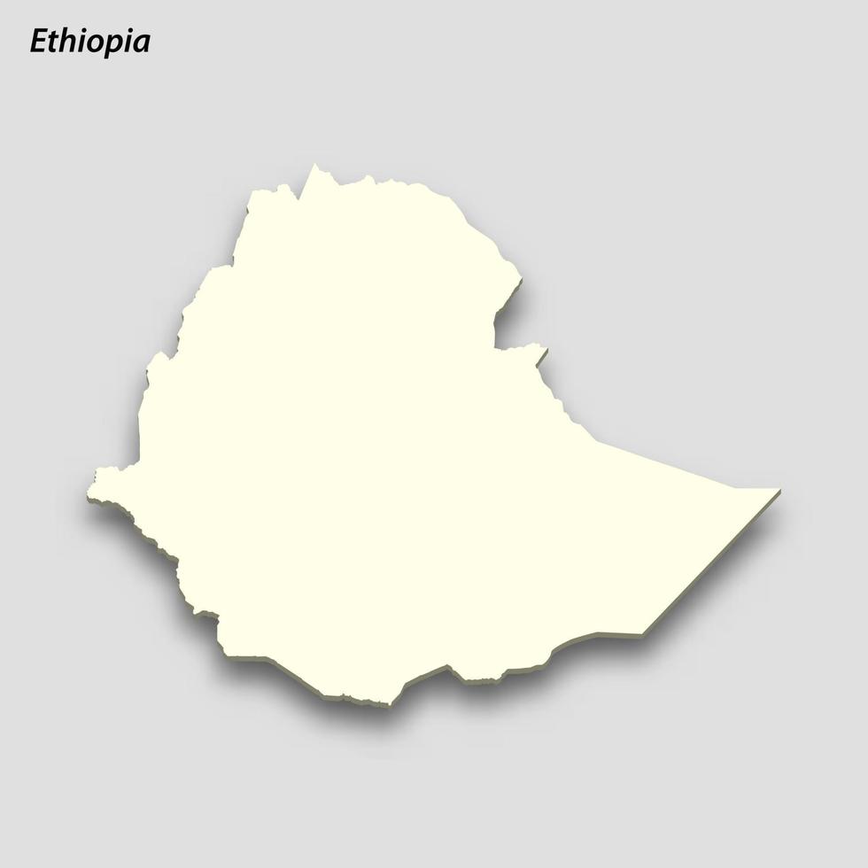 3d isometrische kaart van Ethiopië geïsoleerd met schaduw vector