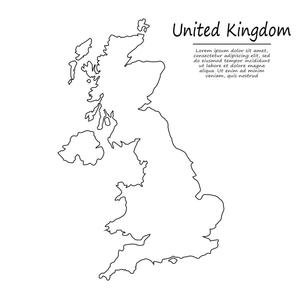 gemakkelijk schets kaart van Verenigde koninkrijk, in schetsen lijn stijl vector