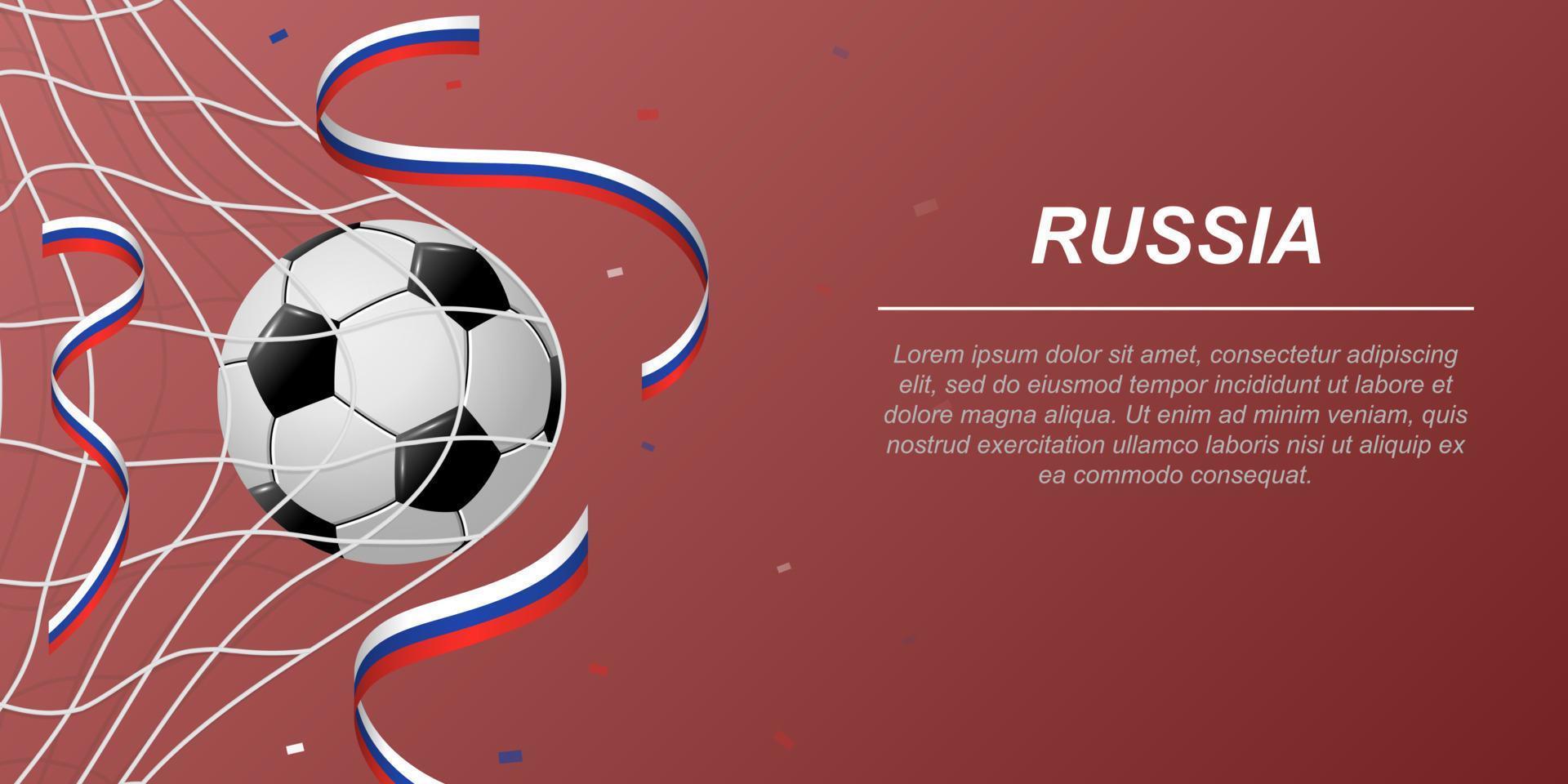 voetbal achtergrond met vliegend linten in kleuren van de vlag van Rusland vector