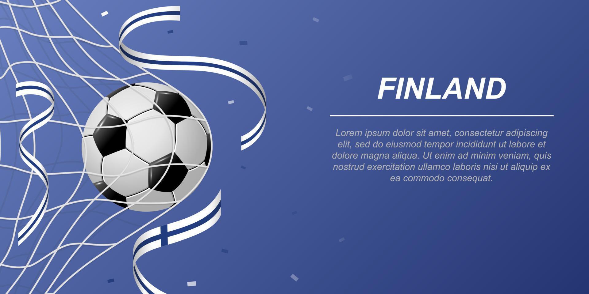 voetbal achtergrond met vliegend linten in kleuren van de vlag van Finland vector