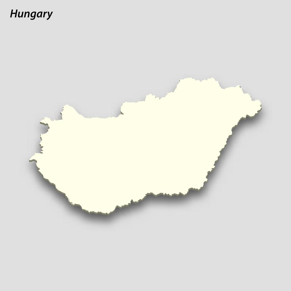 3d isometrische kaart van Hongarije geïsoleerd met schaduw vector