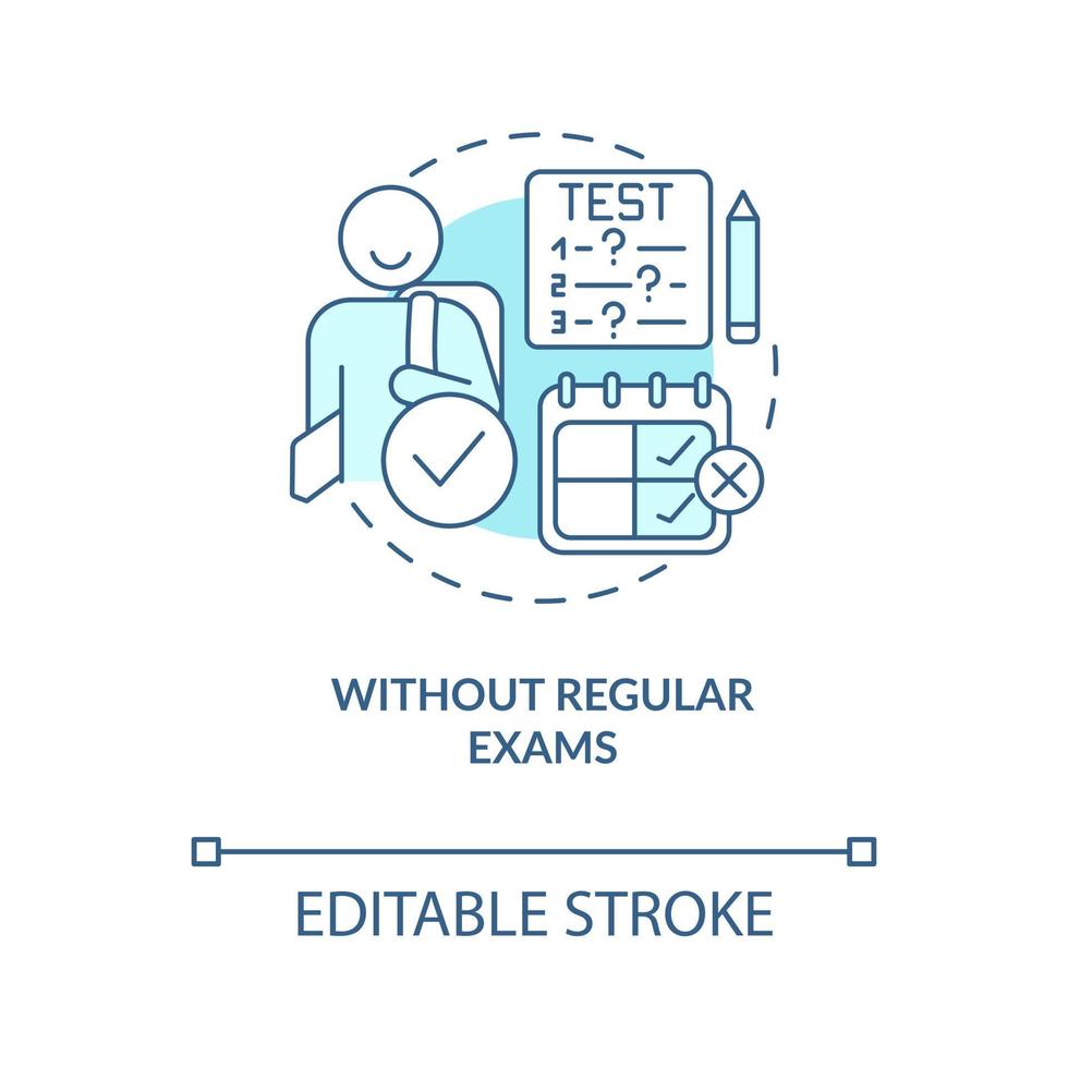 zonder regelmatig examens turkoois concept icoon. voordeel van niet formeel onderwijs abstract idee dun lijn illustratie. geïsoleerd schets tekening. bewerkbare beroerte vector