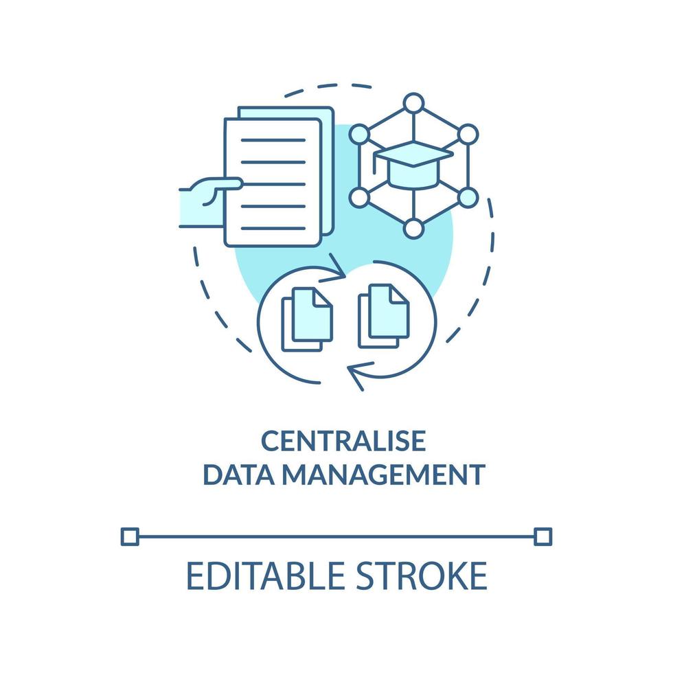 centraliseren gegevens beheer turkoois concept icoon. voordeel van industrie specifiek erp abstract idee dun lijn illustratie. geïsoleerd schets tekening. bewerkbare beroerte vector