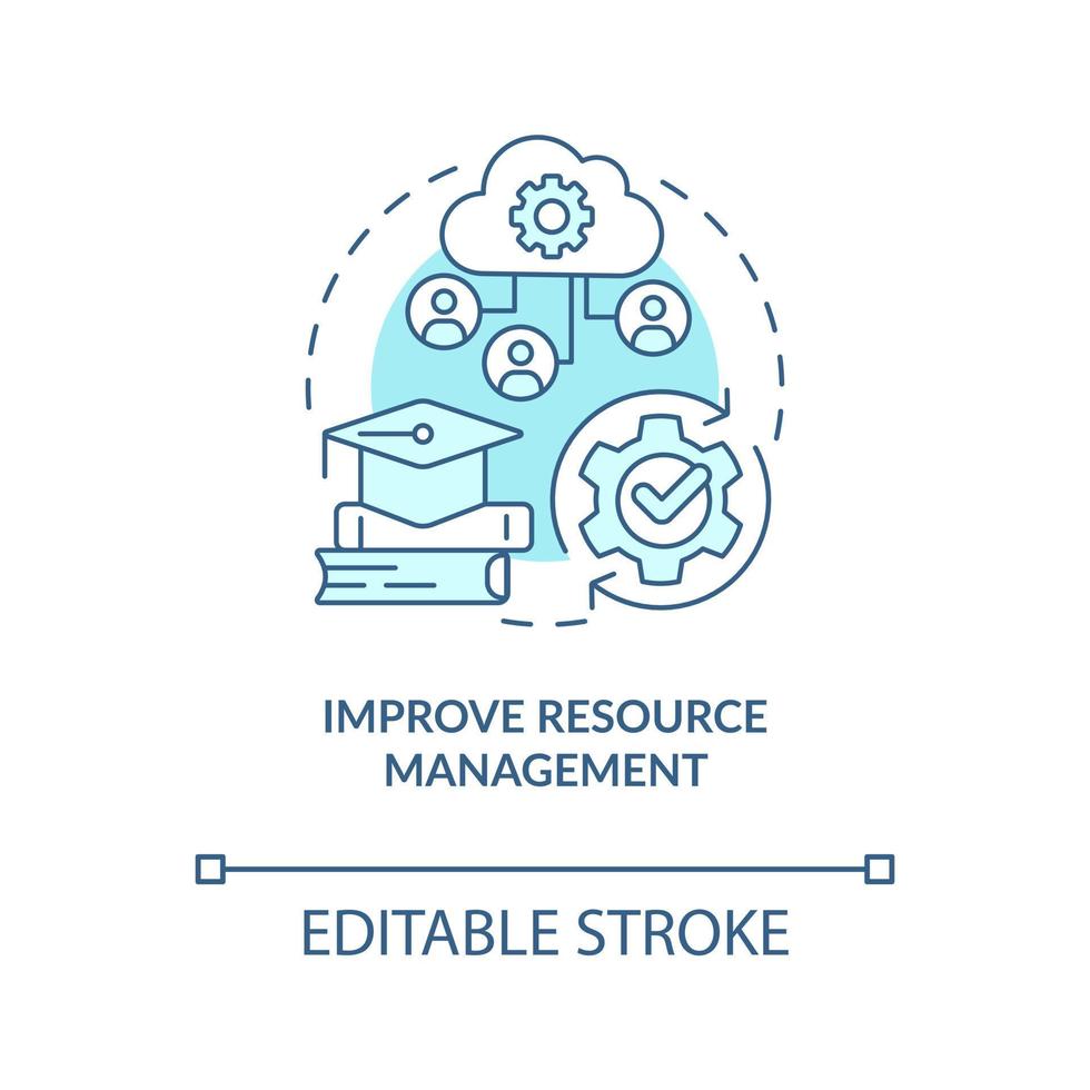 verbeteren hulpbron beheer turkoois concept icoon. voordeel van industrie specifiek erp abstract idee dun lijn illustratie. geïsoleerd schets tekening. bewerkbare beroerte vector