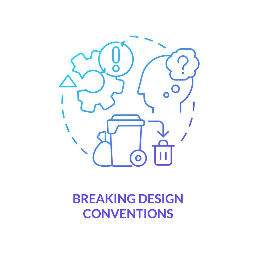 breken ontwerp conventies blauw helling concept icoon. web Product. cognitief laden. ui ux ontwikkeling kwestie abstract idee dun lijn illustratie. geïsoleerd schets tekening vector