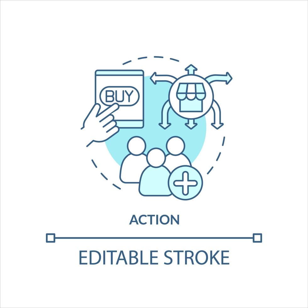actie turkoois concept icoon. aanmoedigen naar interactie. doelwit publiek verloving abstract idee dun lijn illustratie. geïsoleerd schets tekening. bewerkbare beroerte vector