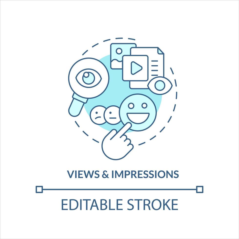 keer bekeken en impressies turkoois concept icoon. post statistieken. sociaal media analytics abstract idee dun lijn illustratie. geïsoleerd schets tekening. bewerkbare beroerte vector