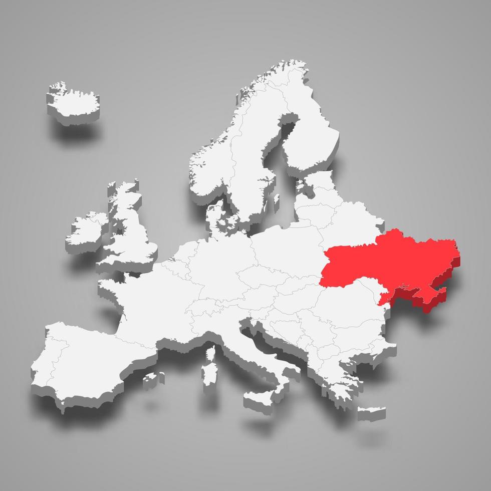 Oekraïne land plaats binnen Europa 3d kaart vector