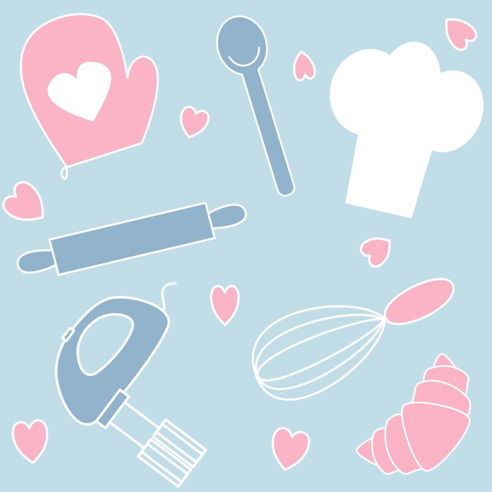 schattig lief tekenfilm naadloos vector patroon achtergrond illustratie met chef hoed en keuken gereedschap