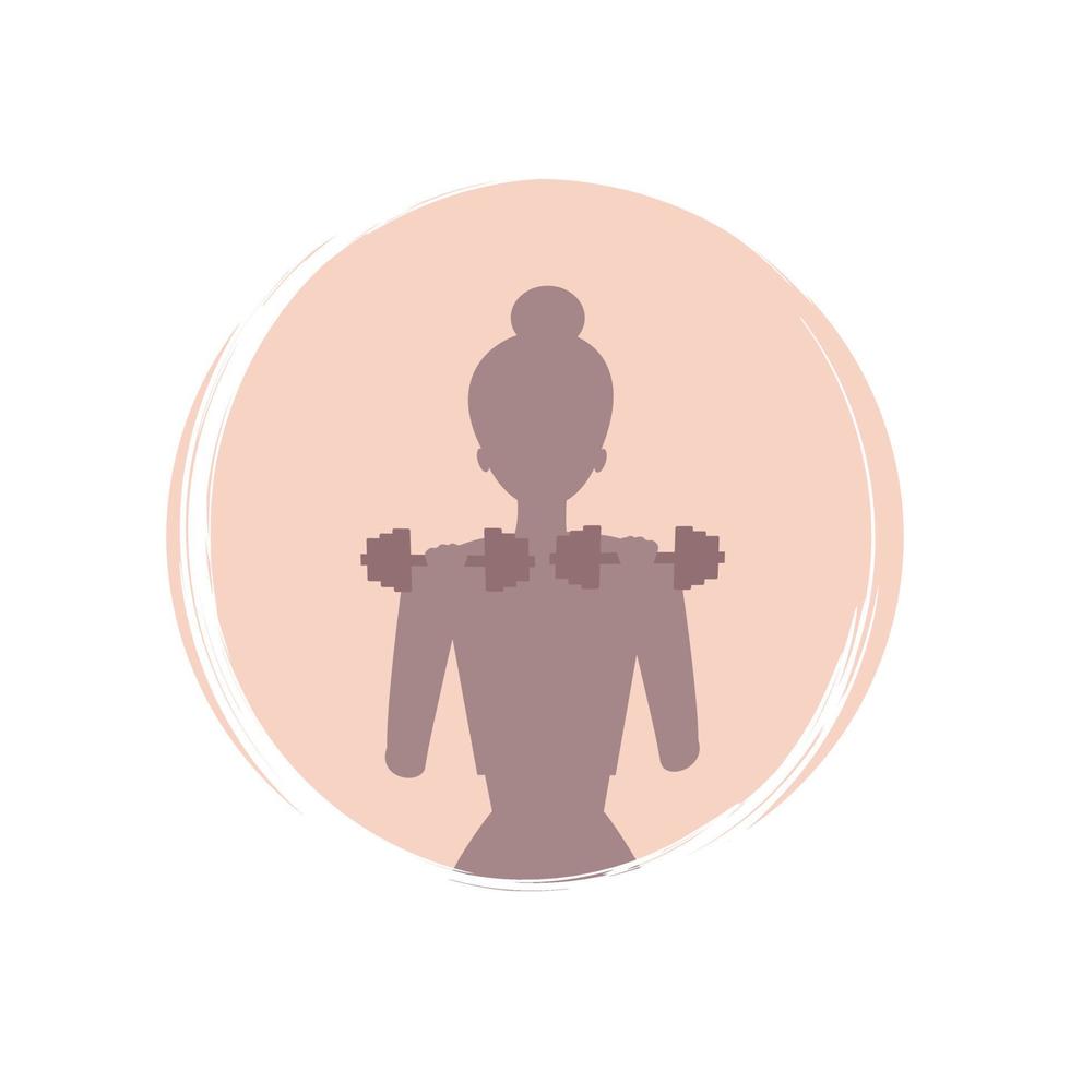 schattig logo of icoon vector met jong vrouw aan het doen sport- training, illustratie Aan cirkel met borstel textuur, voor sociaal media verhaal en highlights