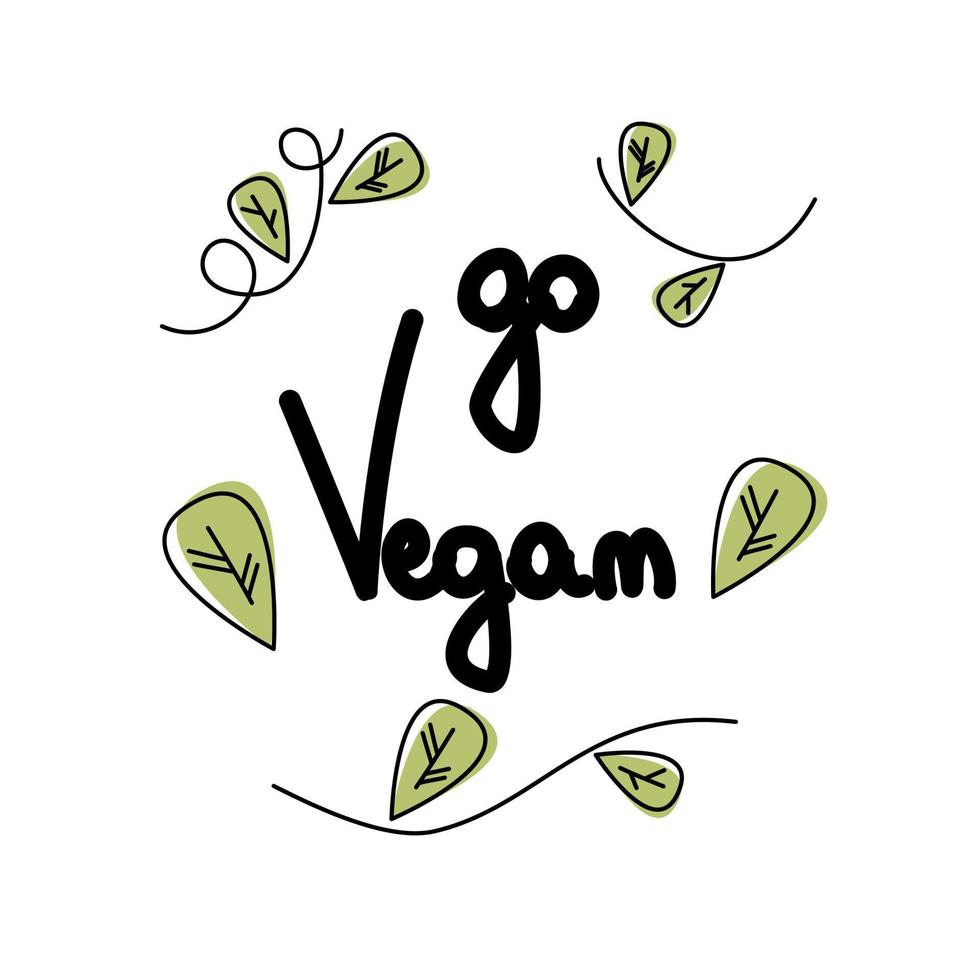 Gaan veganistisch schattig hand- getrokken belettering vector kaart illustratie