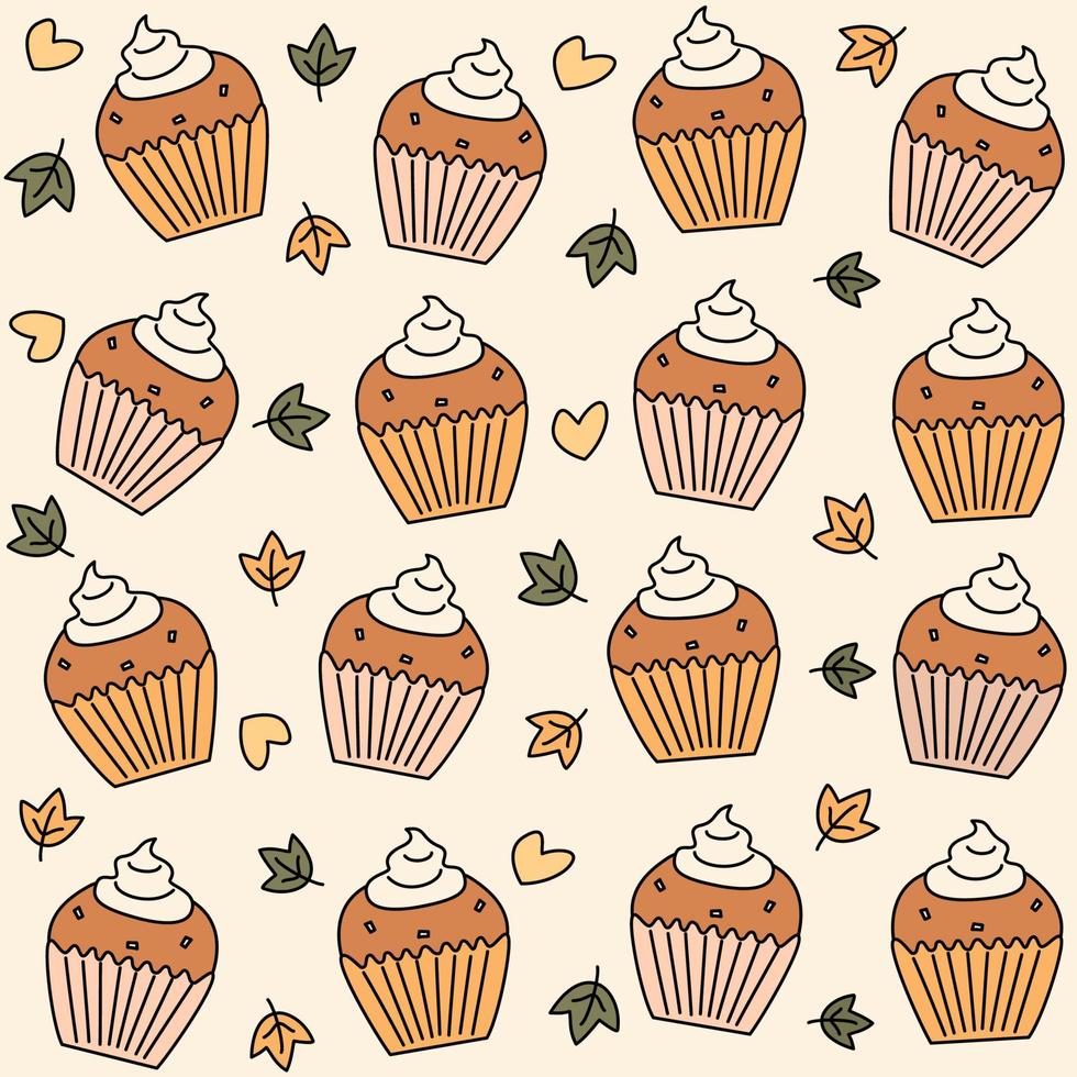 schattig pompoen cupcakes tekenfilm naadloos vector patroon achtergrond illustratie