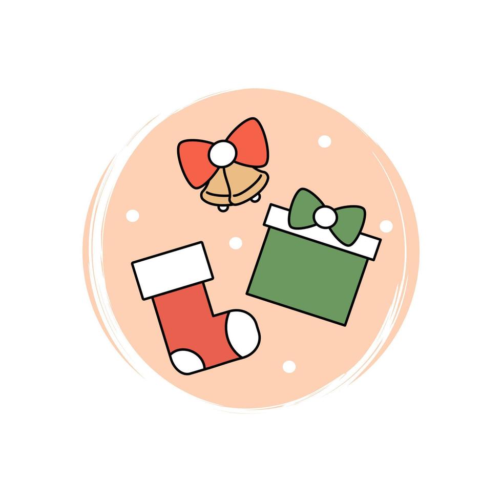 schattig Kerstmis sok, geschenk doos en klokken icoon vector, illustratie Aan cirkel met borstel textuur, voor sociaal media verhaal en highlights vector