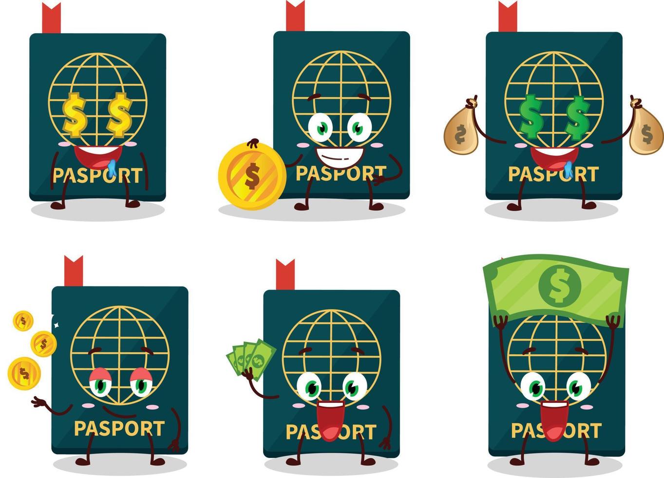 paspoort tekenfilm karakter met schattig emoticon brengen geld vector