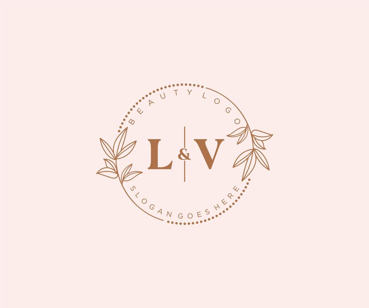 eerste lv brieven mooi bloemen vrouwelijk bewerkbare premade monoline logo geschikt voor spa salon huid haar- schoonheid winkel en kunstmatig bedrijf. vector