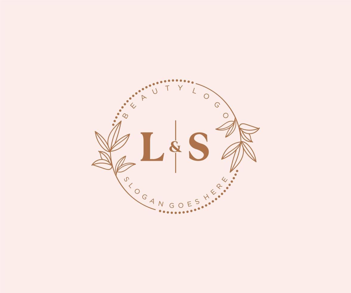 eerste ls brieven mooi bloemen vrouwelijk bewerkbare premade monoline logo geschikt voor spa salon huid haar- schoonheid winkel en kunstmatig bedrijf. vector