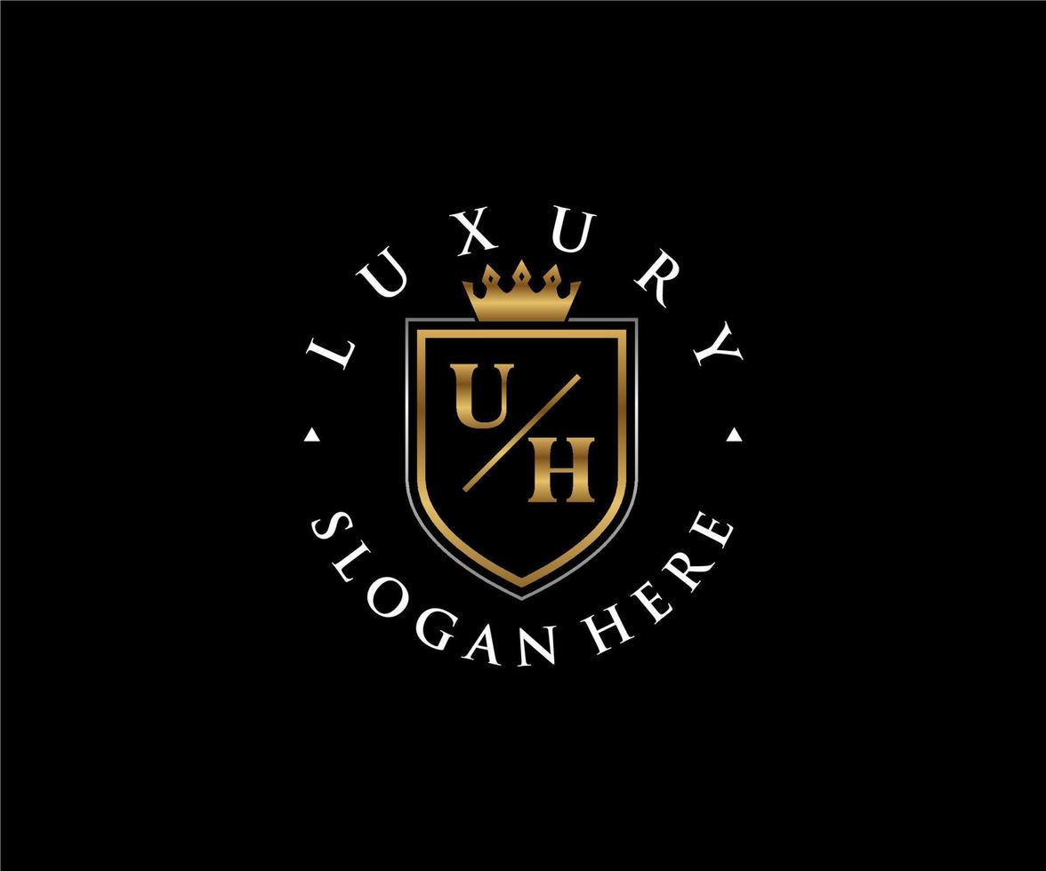 eerste uh brief Koninklijk luxe logo sjabloon in vector kunst voor restaurant, royalty, boetiek, cafe, hotel, heraldisch, sieraden, mode en andere vector illustratie.