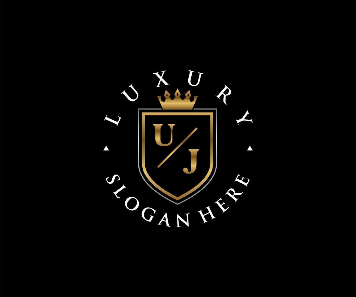eerste uj brief Koninklijk luxe logo sjabloon in vector kunst voor restaurant, royalty, boetiek, cafe, hotel, heraldisch, sieraden, mode en andere vector illustratie.