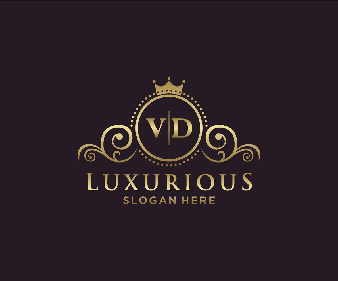 eerste vd brief Koninklijk luxe logo sjabloon in vector kunst voor restaurant, royalty, boetiek, cafe, hotel, heraldisch, sieraden, mode en andere vector illustratie.