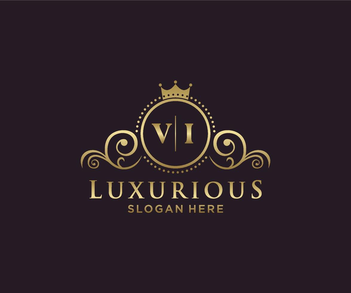 eerste vi brief Koninklijk luxe logo sjabloon in vector kunst voor restaurant, royalty, boetiek, cafe, hotel, heraldisch, sieraden, mode en andere vector illustratie.