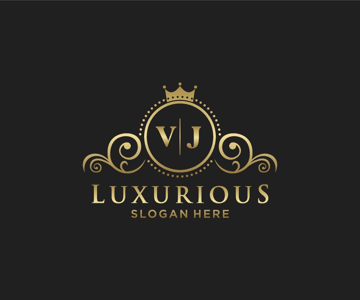 eerste vj brief Koninklijk luxe logo sjabloon in vector kunst voor restaurant, royalty, boetiek, cafe, hotel, heraldisch, sieraden, mode en andere vector illustratie.