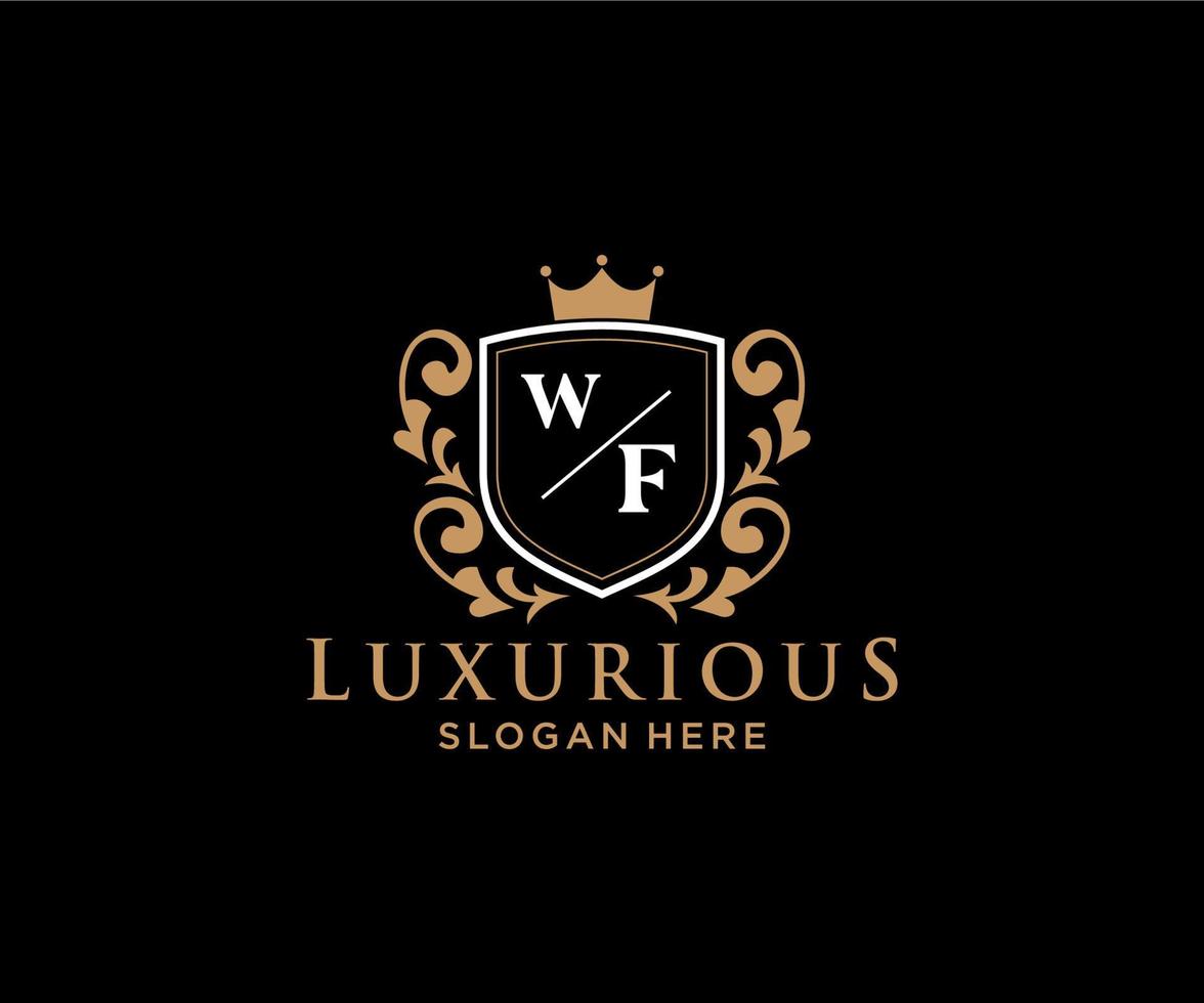 eerste wf brief Koninklijk luxe logo sjabloon in vector kunst voor restaurant, royalty, boetiek, cafe, hotel, heraldisch, sieraden, mode en andere vector illustratie.