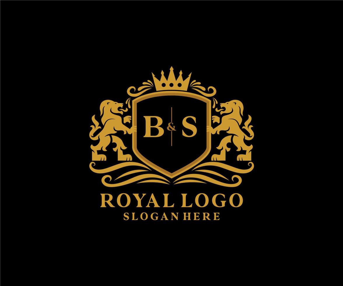 eerste bs brief leeuw Koninklijk luxe logo sjabloon in vector kunst voor restaurant, royalty, boetiek, cafe, hotel, heraldisch, sieraden, mode en andere vector illustratie.