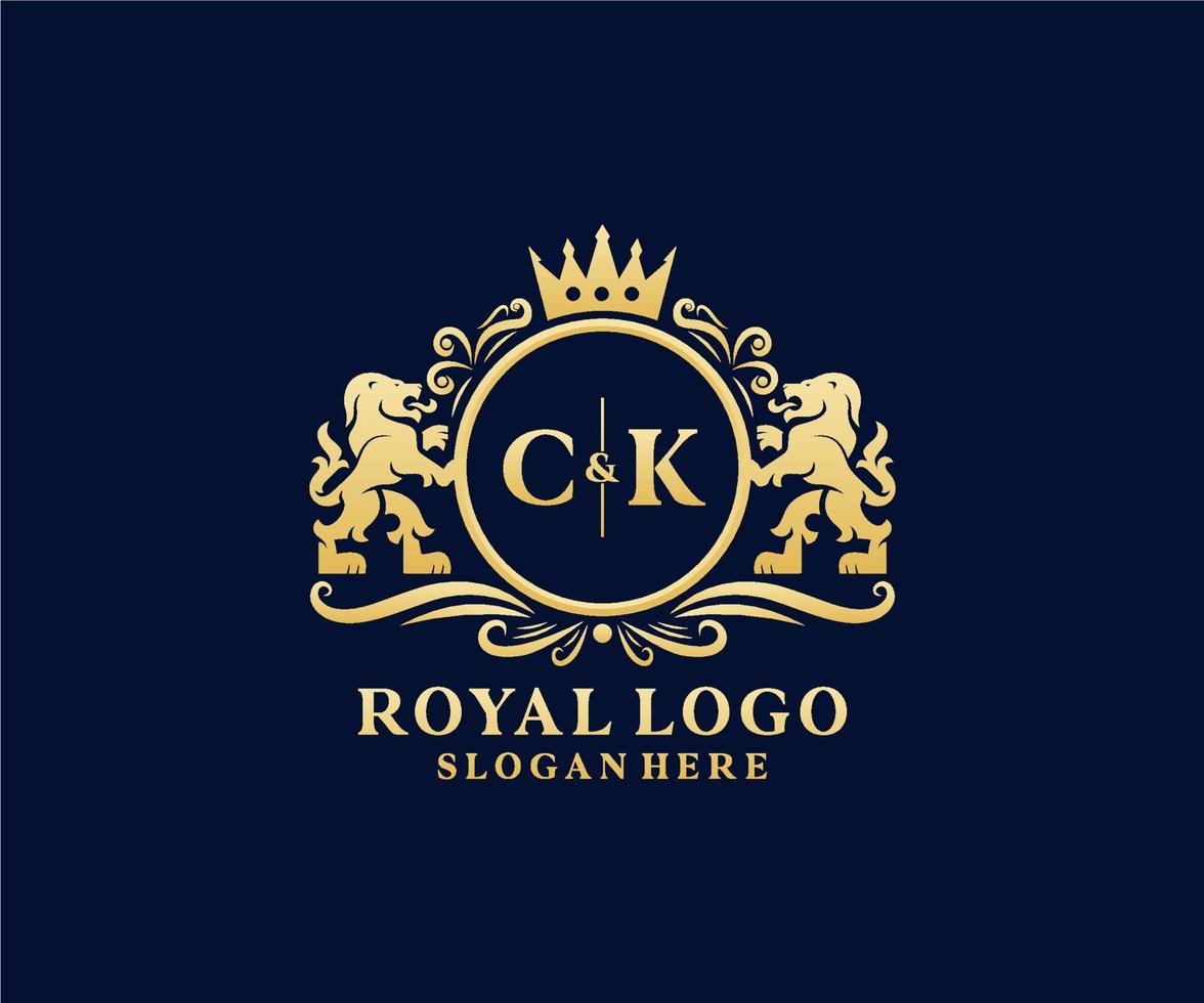 eerste ck brief leeuw Koninklijk luxe logo sjabloon in vector kunst voor restaurant, royalty, boetiek, cafe, hotel, heraldisch, sieraden, mode en andere vector illustratie.