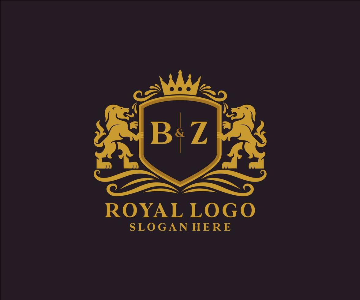 eerste bz brief leeuw Koninklijk luxe logo sjabloon in vector kunst voor restaurant, royalty, boetiek, cafe, hotel, heraldisch, sieraden, mode en andere vector illustratie.