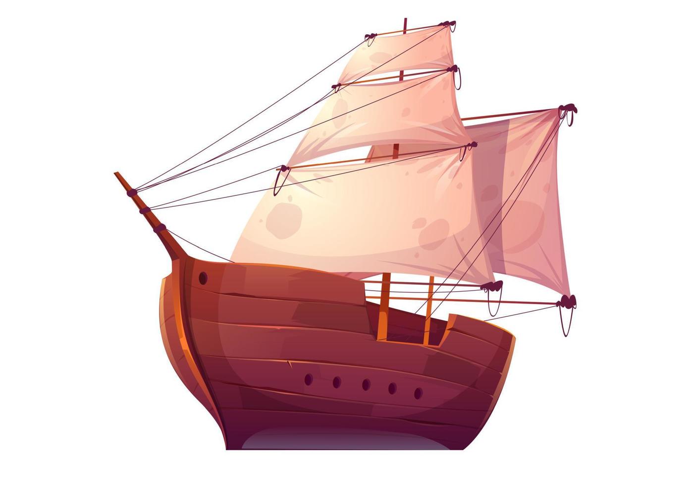 vector houten boot met wit zeilen