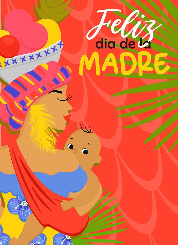 Colombiaanse moeders dag groet banier sjabloon, helder moeders dag folder afrocolumbiaans vrouw. in Spaans gelukkig moeder dag. vector