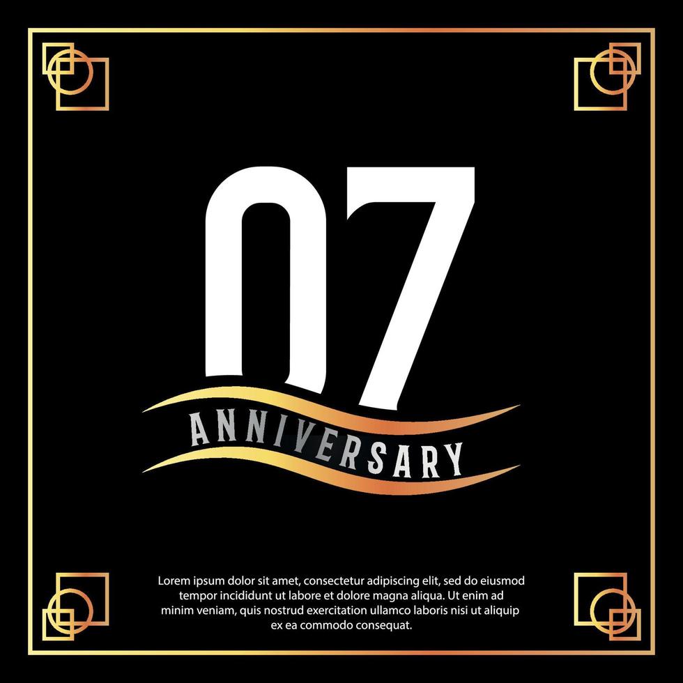 07 jaar verjaardag logo ontwerp wit gouden abstract Aan zwart achtergrond met gouden kader sjabloon illustratie vector