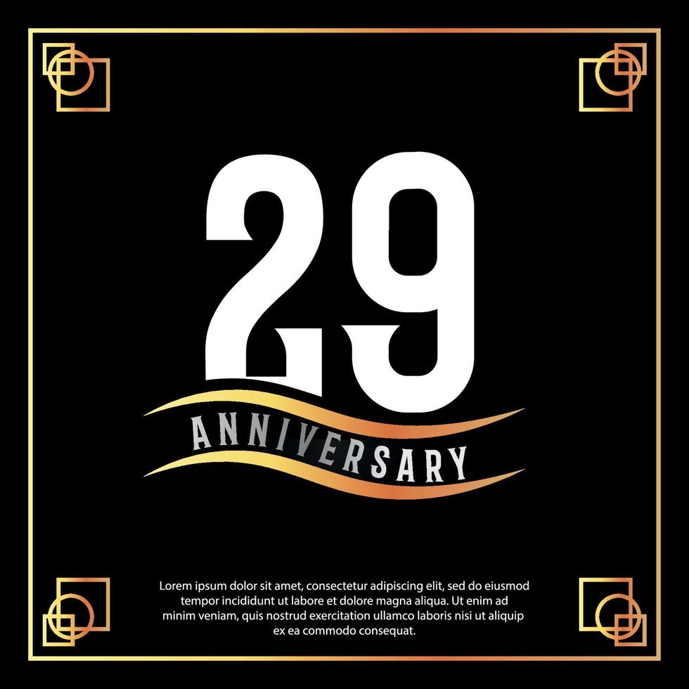 29 jaar verjaardag logo ontwerp wit gouden abstract Aan zwart achtergrond met gouden kader sjabloon illustratie vector
