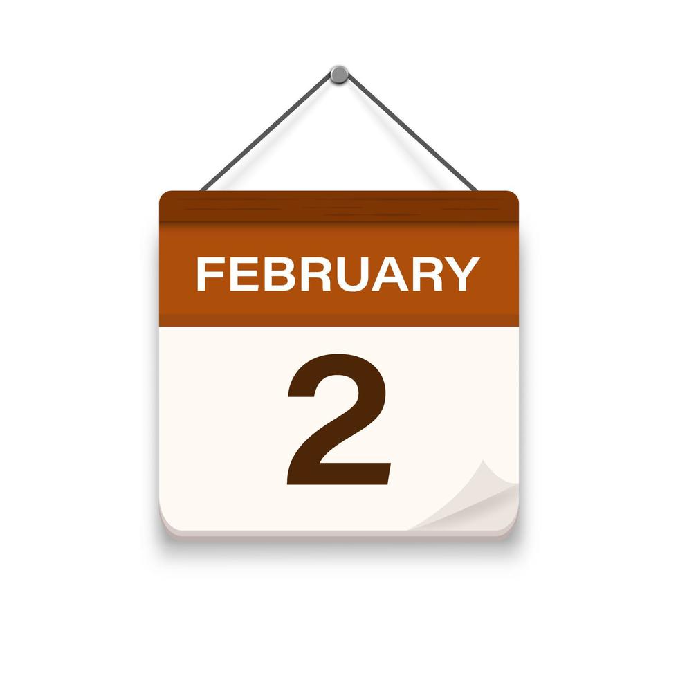 februari 2, kalender icoon met schaduw. dag, maand. vergadering afspraak tijd. evenement schema datum. vlak vector illustratie.