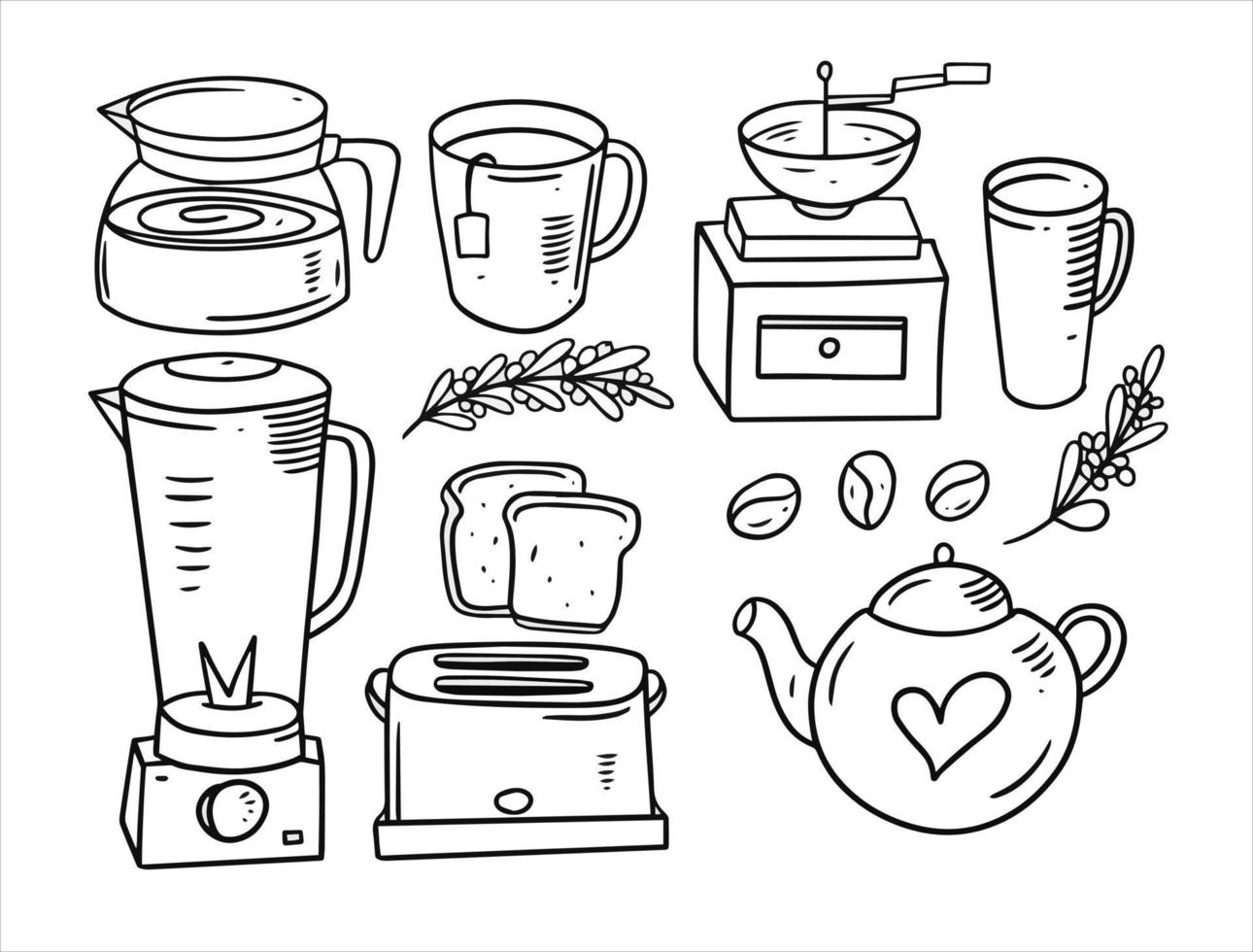 keuken drankjes, koffie en thee. hand- tekening schetsen stijl. tekening elementen. vector