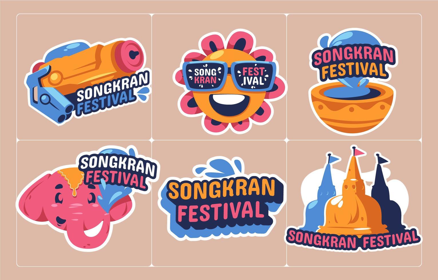 leuke songkran festival stickercollectie vector