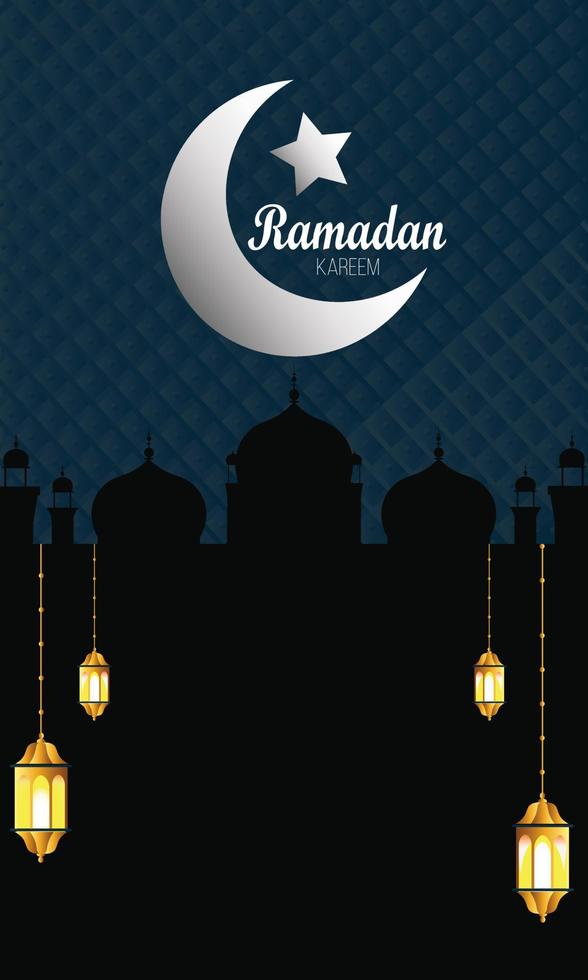 Ramadan kareem mooi groet kaart - achtergrond met overladen halve maan maan en Arabisch schoonschrift welke middelen ''Ramadan kareem'', - vector