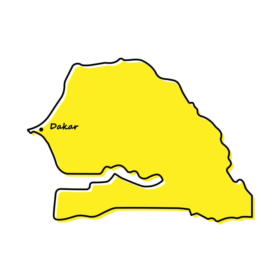 gemakkelijk schets kaart van Senegal met hoofdstad plaats vector