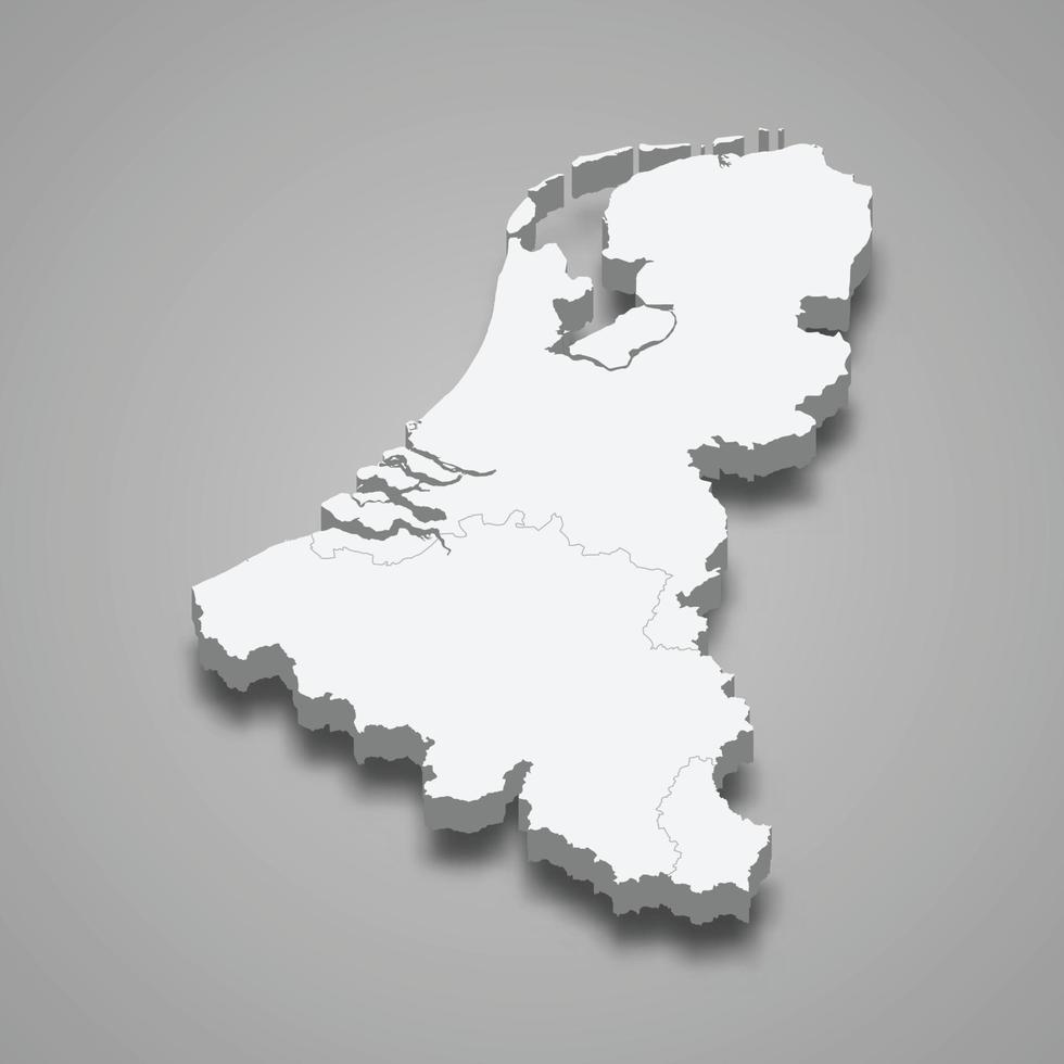 3d isometrische kaart van Benelux regio, geïsoleerd met schaduw vector