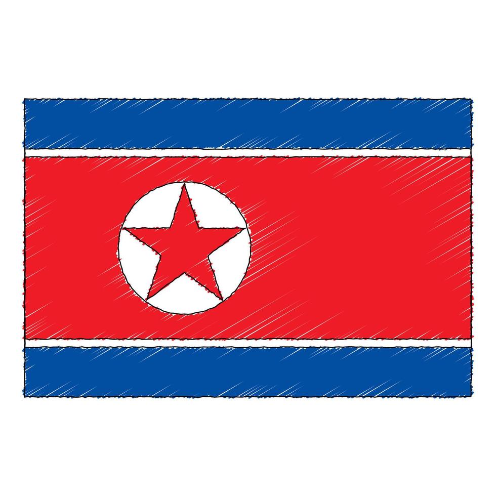 hand- getrokken schetsen vlag van noorden Korea. tekening stijl icoon vector