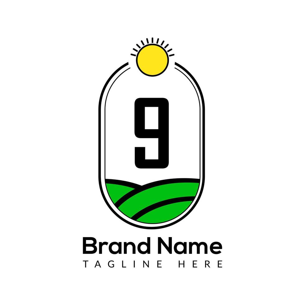 landbouw sjabloon Aan 9 brief. bouwland logo, agro boerderij, eco boerderij logo ontwerp met zon icoon concept vector