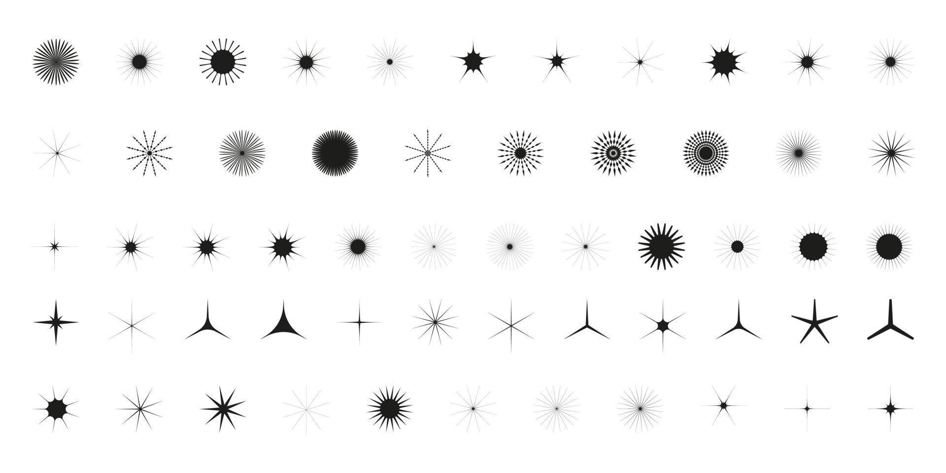 gemakkelijk minimalistisch zwart elementen, abstract brutalist meetkundig vormen. eenvoudig het formulier y2k figuur ster, zon, fonkeling, kristal, sneeuwval. Zwitsers primitief element set. minimaal esthetisch postmodern vector. vector