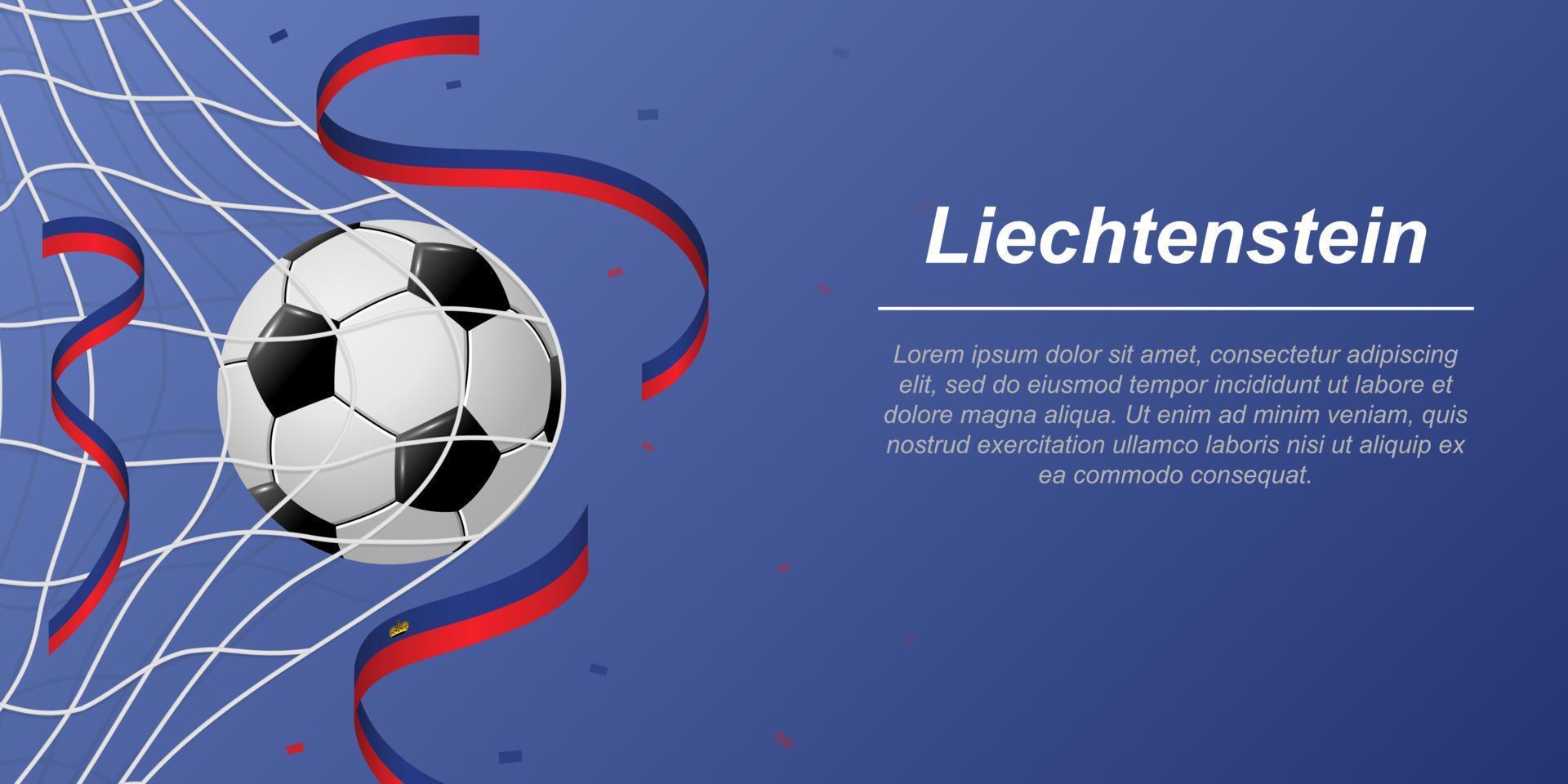 voetbal achtergrond met vliegend linten in kleuren van de vlag van Liechtenstein vector