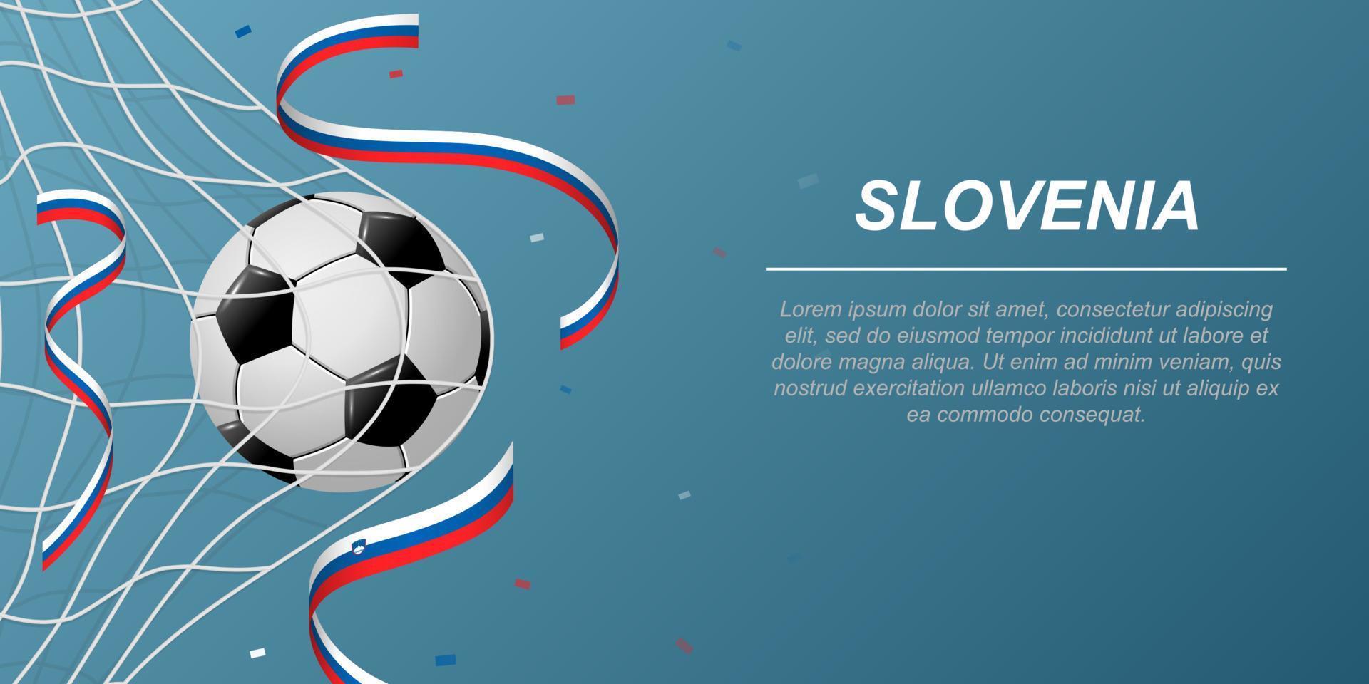 voetbal achtergrond met vliegend linten in kleuren van de vlag van Slovenië vector