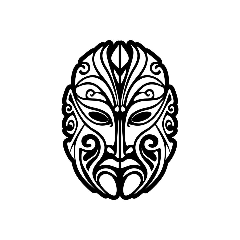 vector tatoeëren schetsen van een zwart en wit polynesisch god masker.