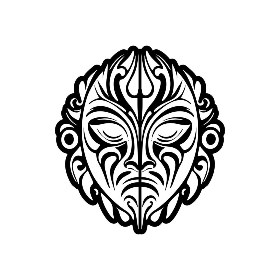 vector tatoeëren schetsen van een zwart en wit polynesisch god masker.