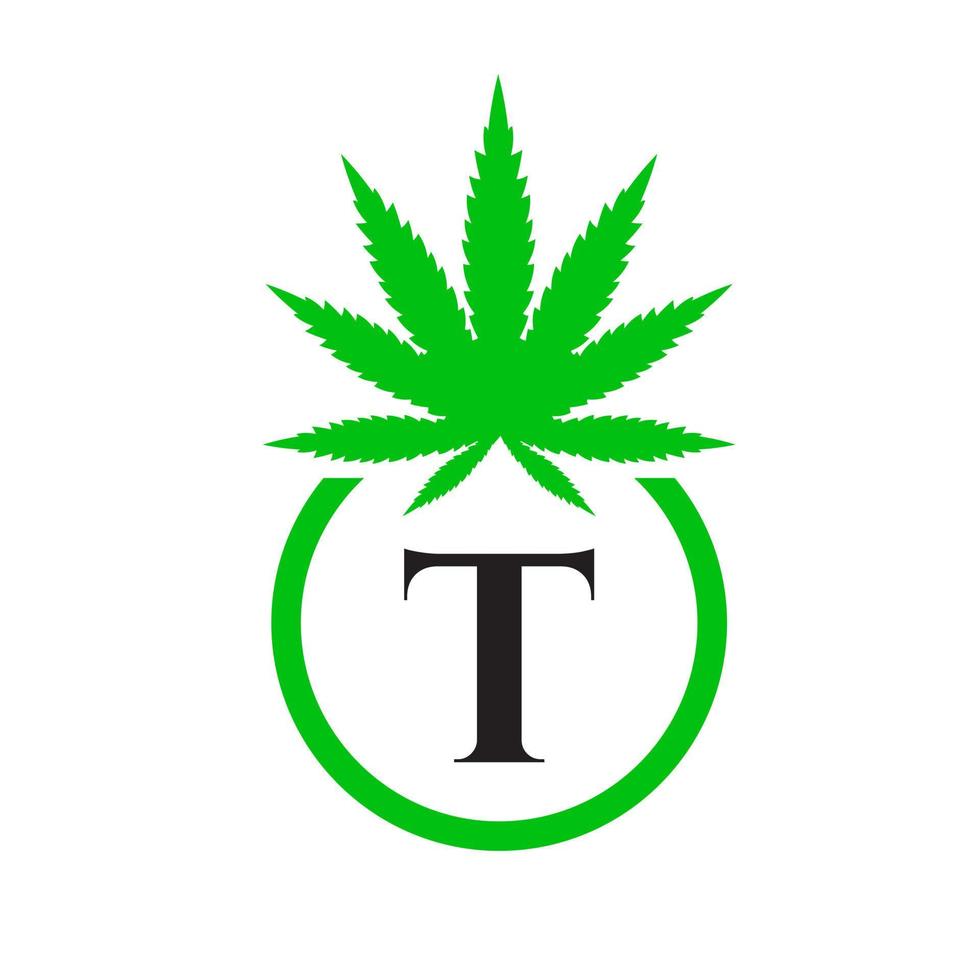 hennep logo teken concept t alfabet symbool voor therapie, medisch en Gezondheid zorg en marihuana logo. vector