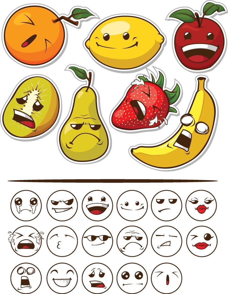 cartoon biologische fruit expressie emoticon vector illustratie tekening