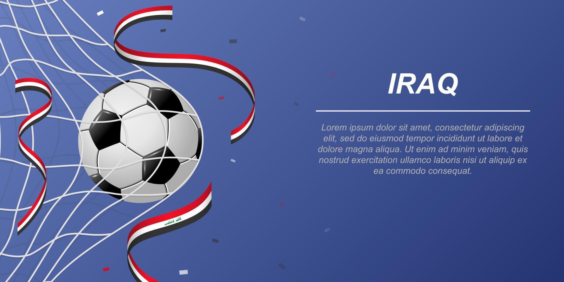 voetbal achtergrond met vliegend linten in kleuren van de vlag van Irak vector