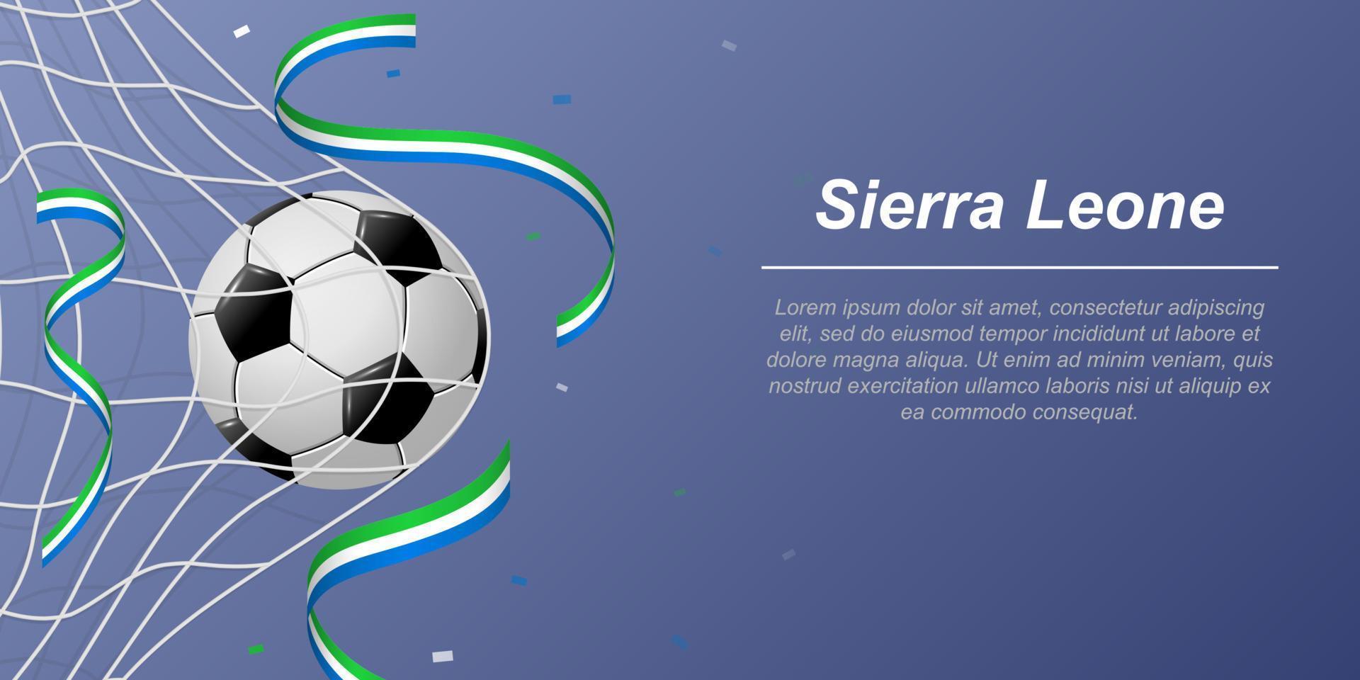voetbal achtergrond met vliegend linten in kleuren van de vlag van Sierra Leone vector